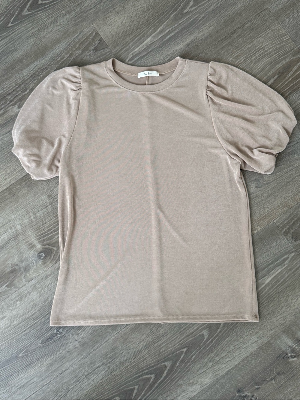 Tres Bien Taupe Puff Sleeve Knit Top